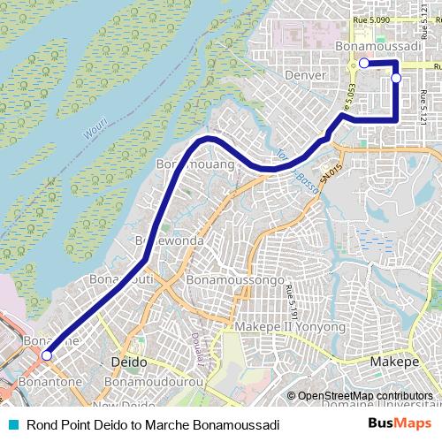 Rond Point Deido to Marche Bonamoussadi bus Line Map