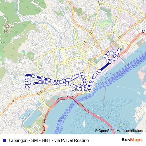 Labangon - SM - NBT - via P. Del Rosario bus Line Map