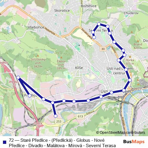 72 trolleybus Line Map