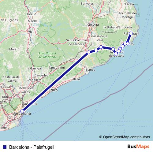 Barcelona - Palafrugell bus Line Map