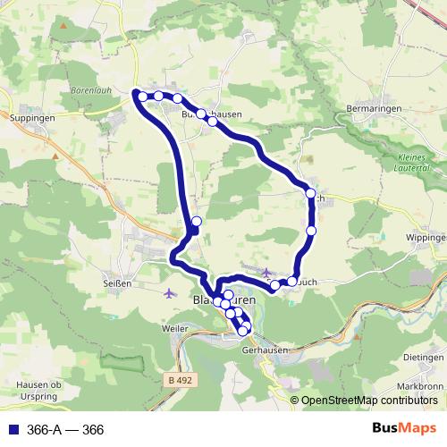 366-A bus Line Map