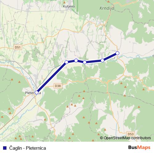 Čaglin - Pleternica rail Line Map