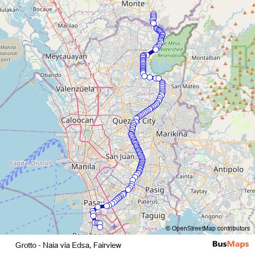 Grotto - Naia via Edsa, Fairview bus Line Map