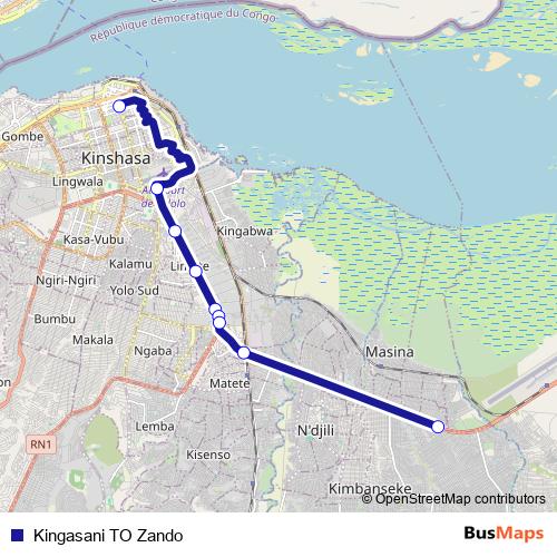 Kingasani TO Zando bus Line Map