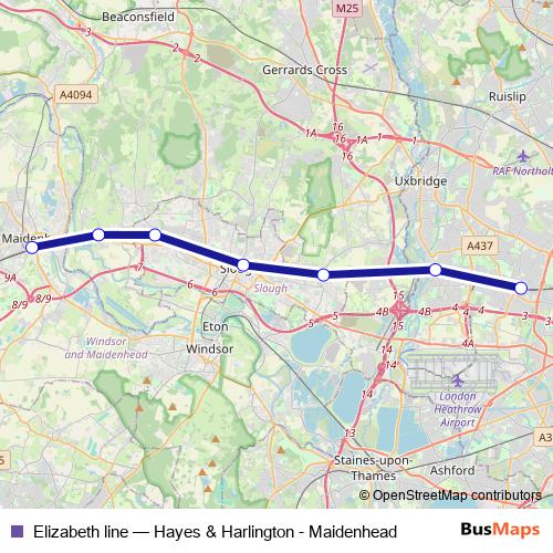 Elizabeth line bus Line Map