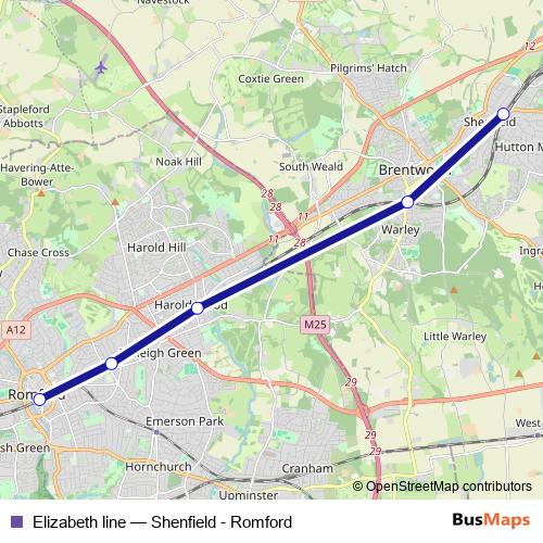 Elizabeth line bus Line Map