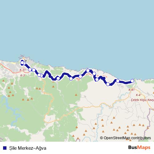 Şile Merkez–Ağva bus Line Map