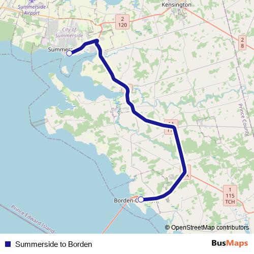 Summerside to Borden bus Line Map