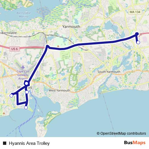 Hyannis Area Trolley bus Line Map