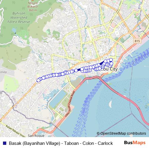 Basak (Bayanihan Village) - Taboan - Colon - Carlock bus Line Map