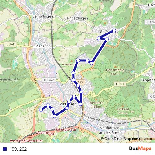 199, 202 bus Line Map