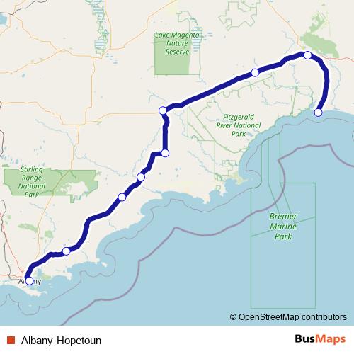 Albany-Hopetoun bus Line Map