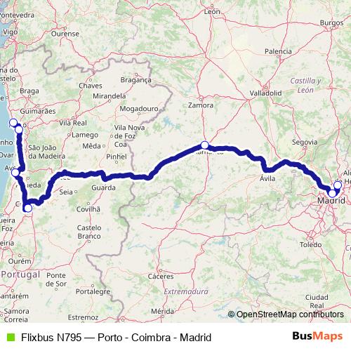 Flixbus N795 bus Line Map