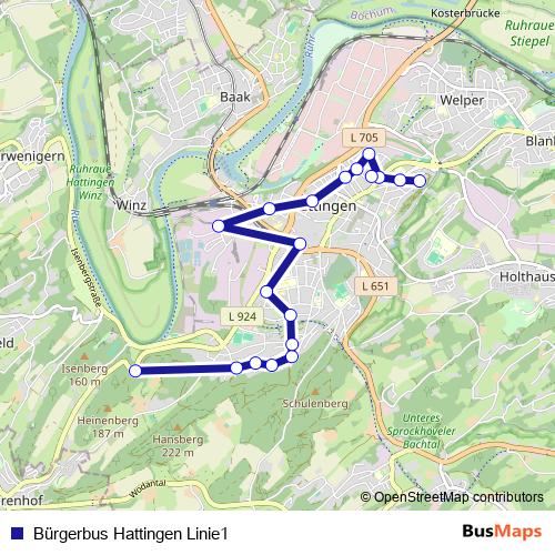 Bürgerbus Hattingen Linie1 bus Line Map