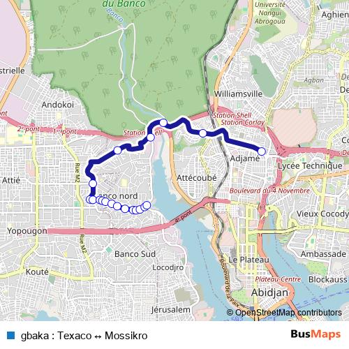 gbaka : Texaco ↔ Mossikro bus Line Map