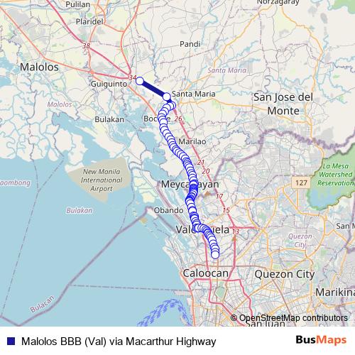 Malolos BBB (Val) via Macarthur Highway bus Line Map