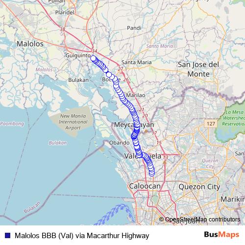 Malolos BBB (Val) via Macarthur Highway bus Line Map