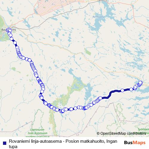 Rovaniemi linja-autoasema - Posion matkahuolto, Ingan tupa bus Line Map