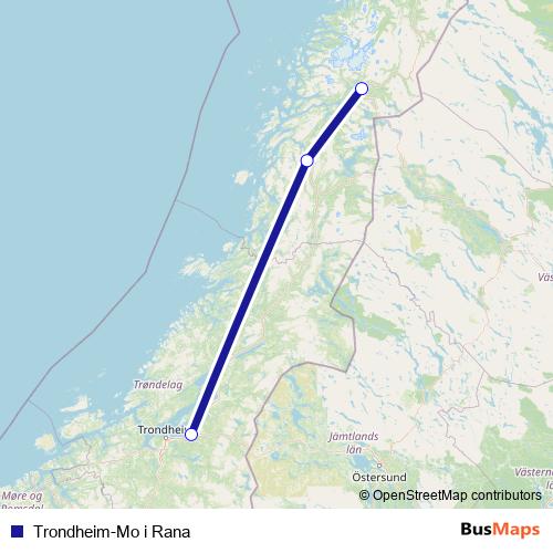 Trondheim-Mo i Rana air Line Map