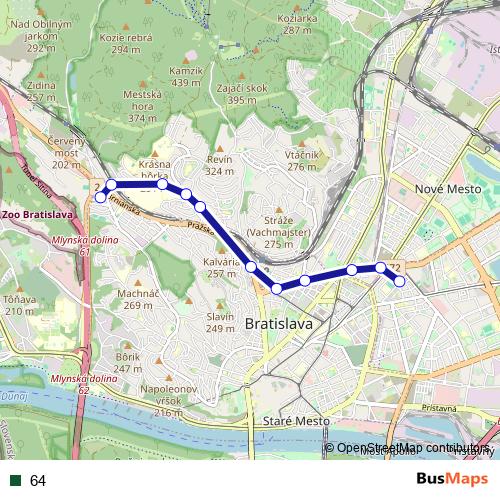 64 trolleybus Line Map