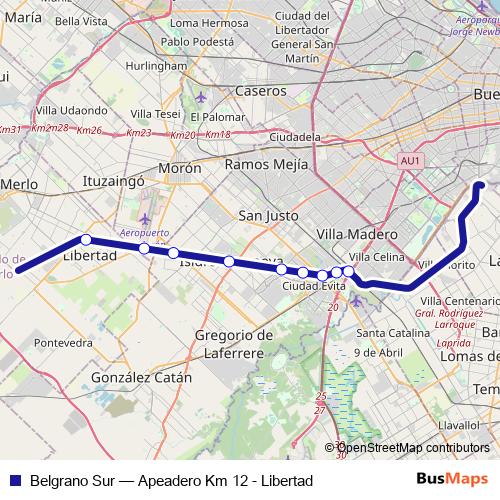 Belgrano Sur rail Line Map