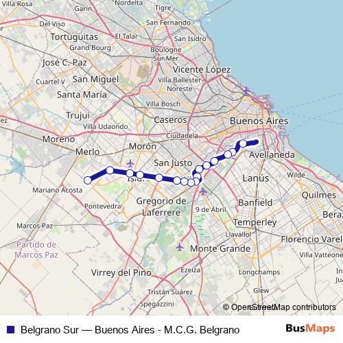Belgrano Sur rail Line Map