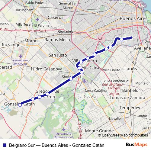 Belgrano Sur rail Line Map