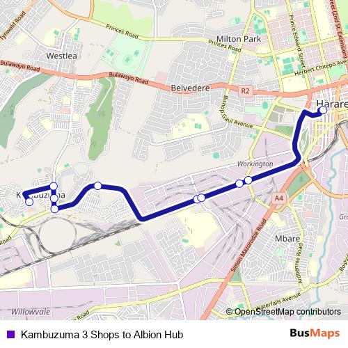Kambuzuma 3 Shops to Albion Hub bus Line Map