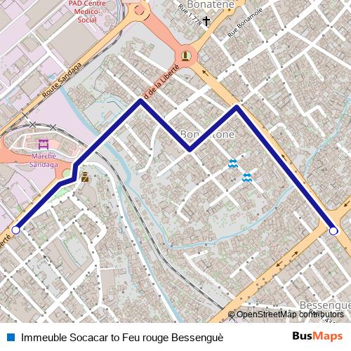 Immeuble Socacar to Feu rouge Bessenguè bus Line Map