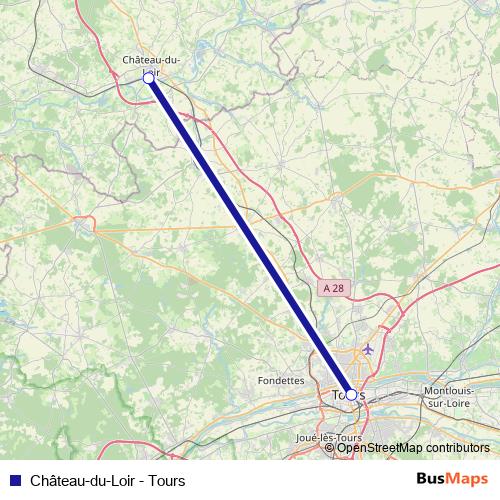 Château-du-Loir - Tours rail Line Map