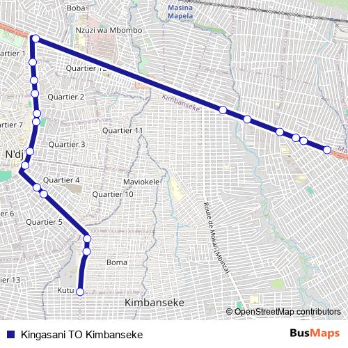 Kingasani TO Kimbanseke bus Line Map