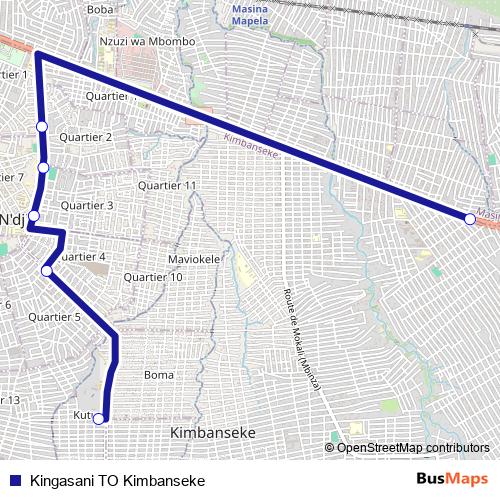 Kingasani TO Kimbanseke bus Line Map