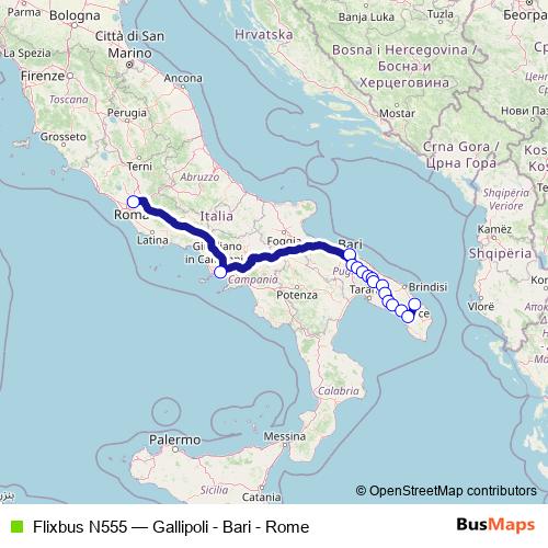 Flixbus N555 bus Line Map