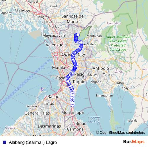 Alabang (Starmall) Lagro bus Line Map
