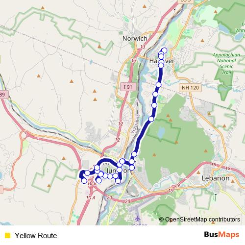 Yellow Route bus Line Map