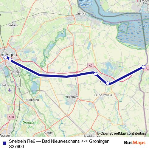 Sneltrein Re6 rail Line Map