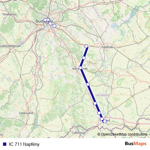 IC 711 Napfény rail Line Map