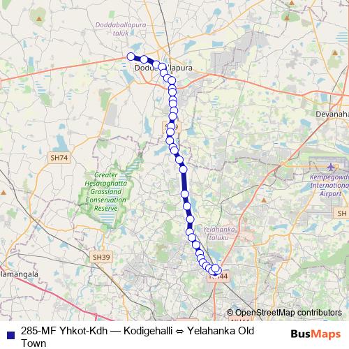 285-MF Yhkot-Kdh bus Line Map