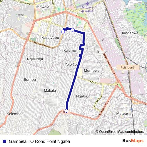 Gambela TO Rond Point Ngaba bus Line Map