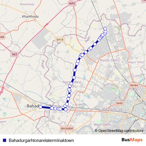 Bahadurgarhtonarelaterminaldown bus Line Map