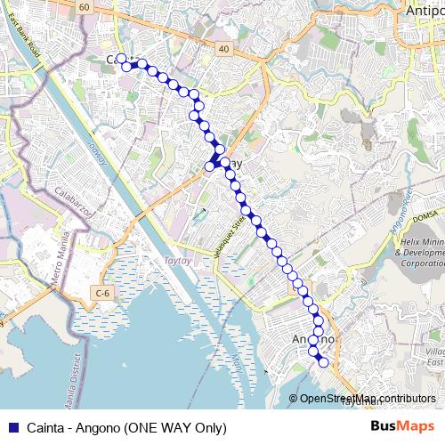 Cainta - Angono (ONE WAY Only) bus Line Map