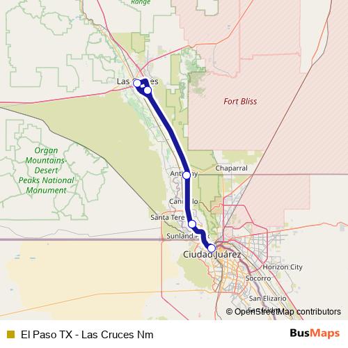 El Paso TX - Las Cruces Nm bus Line Map