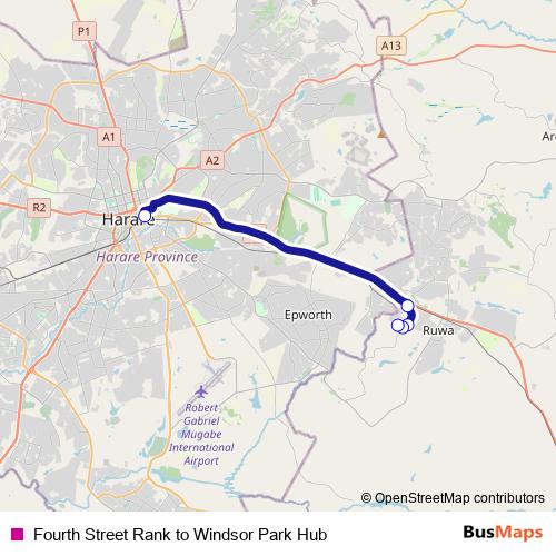 Fourth Street Rank to Windsor Park Hub bus Line Map