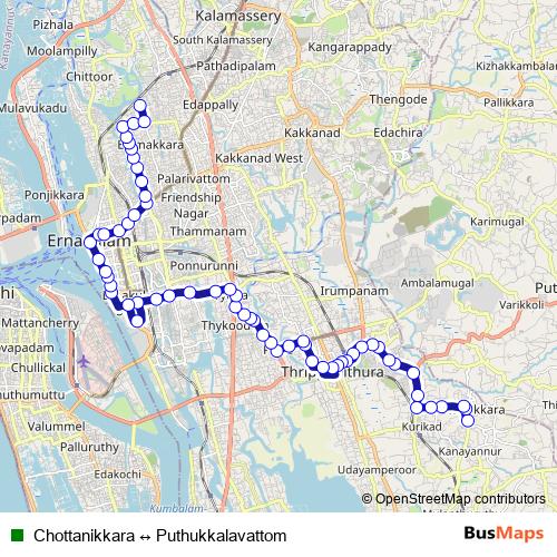 Chottanikkara ↔ Puthukkalavattom bus Line Map