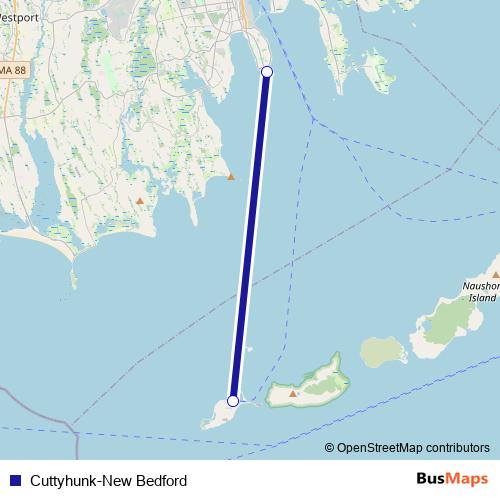 Cuttyhunk-New Bedford ferry Line Map