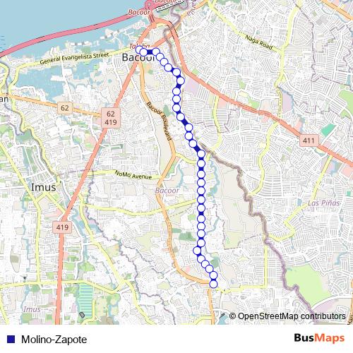 Molino-Zapote bus Line Map