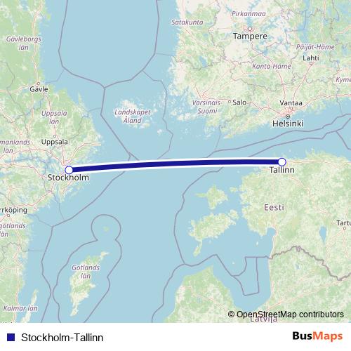 Stockholm-Tallinn ferry Line Map