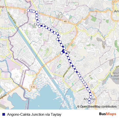 Angono-Cainta Junction via Taytay bus Line Map