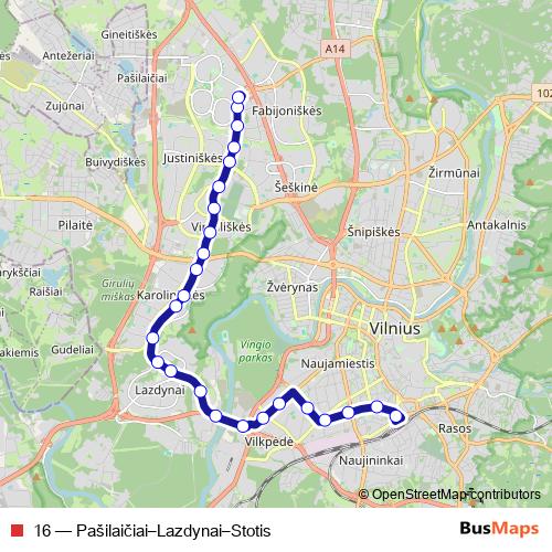 16 trolleybus Line Map