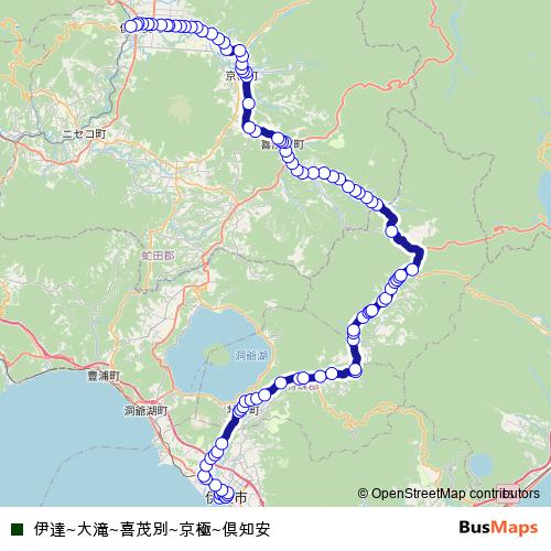 伊達~大滝~喜茂別~京極~倶知安 bus Line Map
